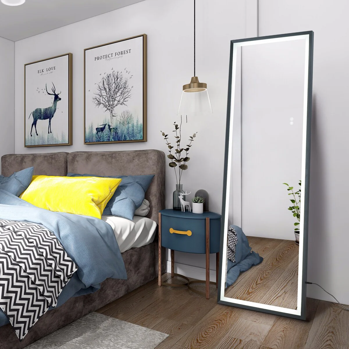 LED Full Length Mirror Wall Mounted Lighted Floor Mirror