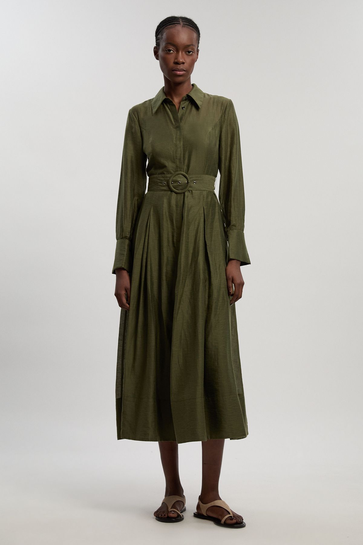 KarenMillen Organdie Woven Midi Shirt Dress