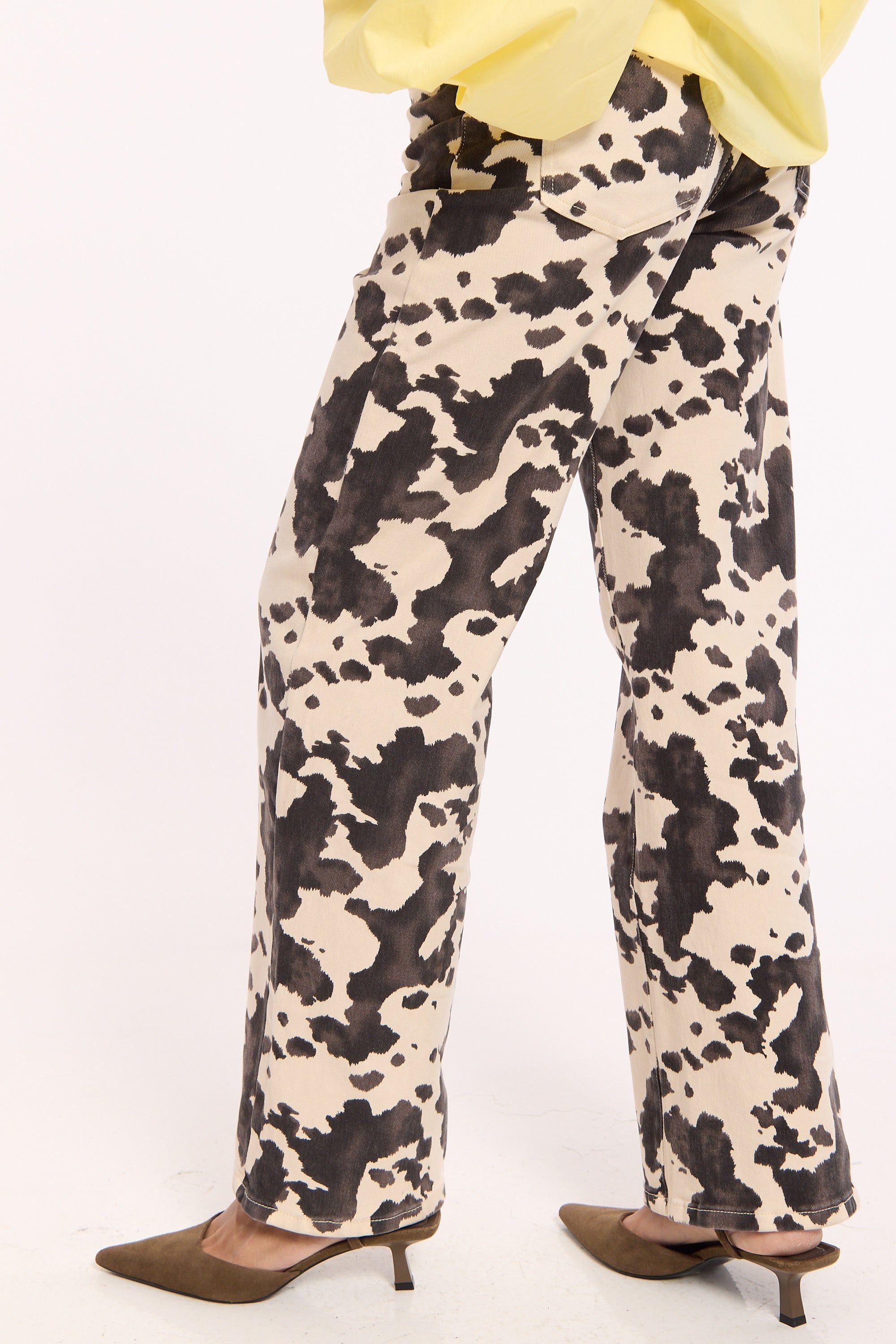 House of Holland Cow Print Wide Leg Jeans