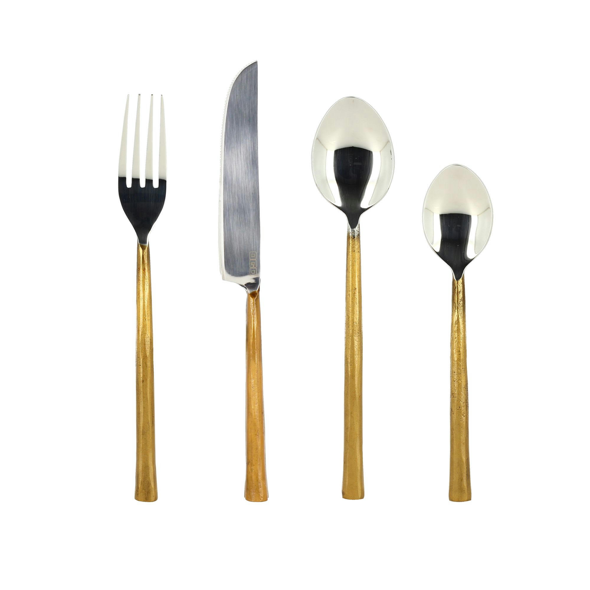 KHOS - Lot de 6 couteaux à steak en acier inoxydable argent et doré