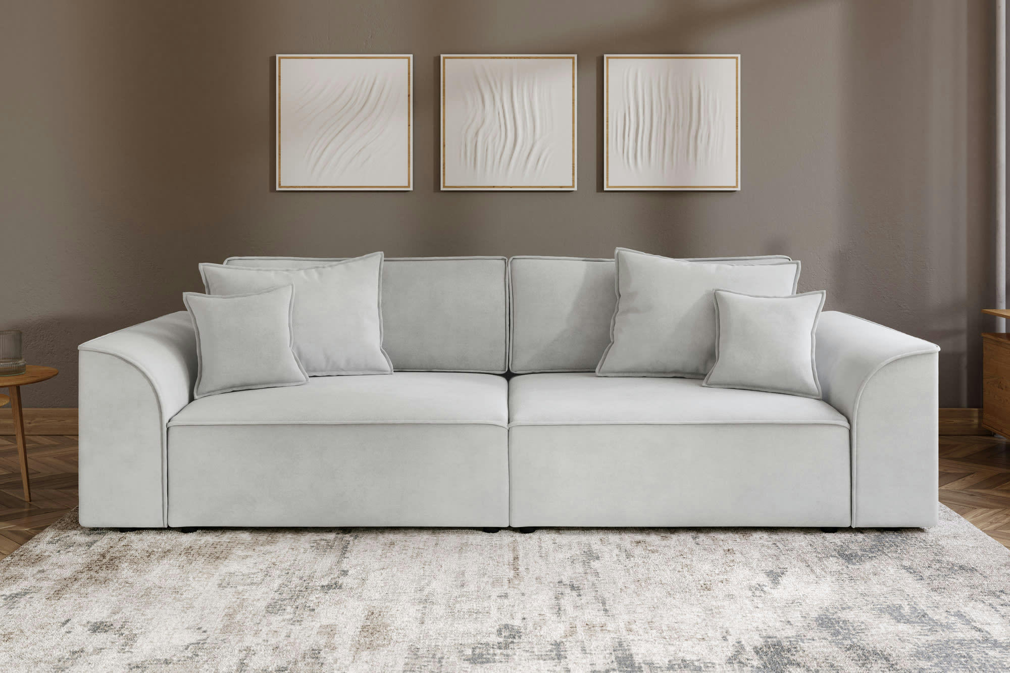 MARTY - Canapé droit en tissu 4 places gris clair