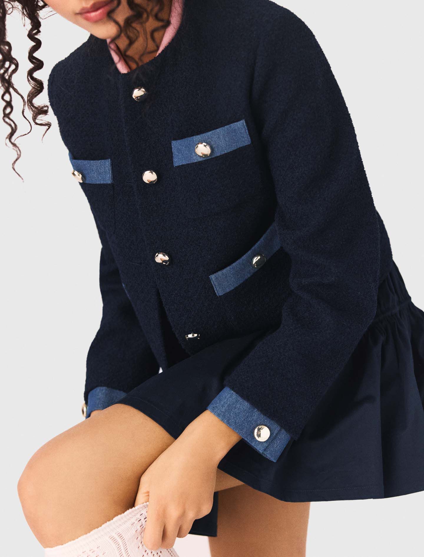Veste en tweed et galons denim