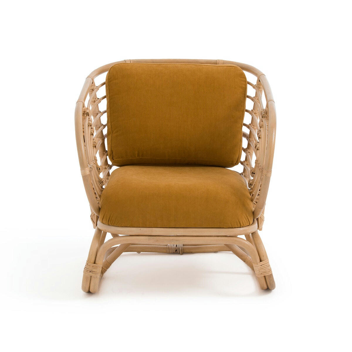 Fauteuil canne de rotin et velours, Dhony