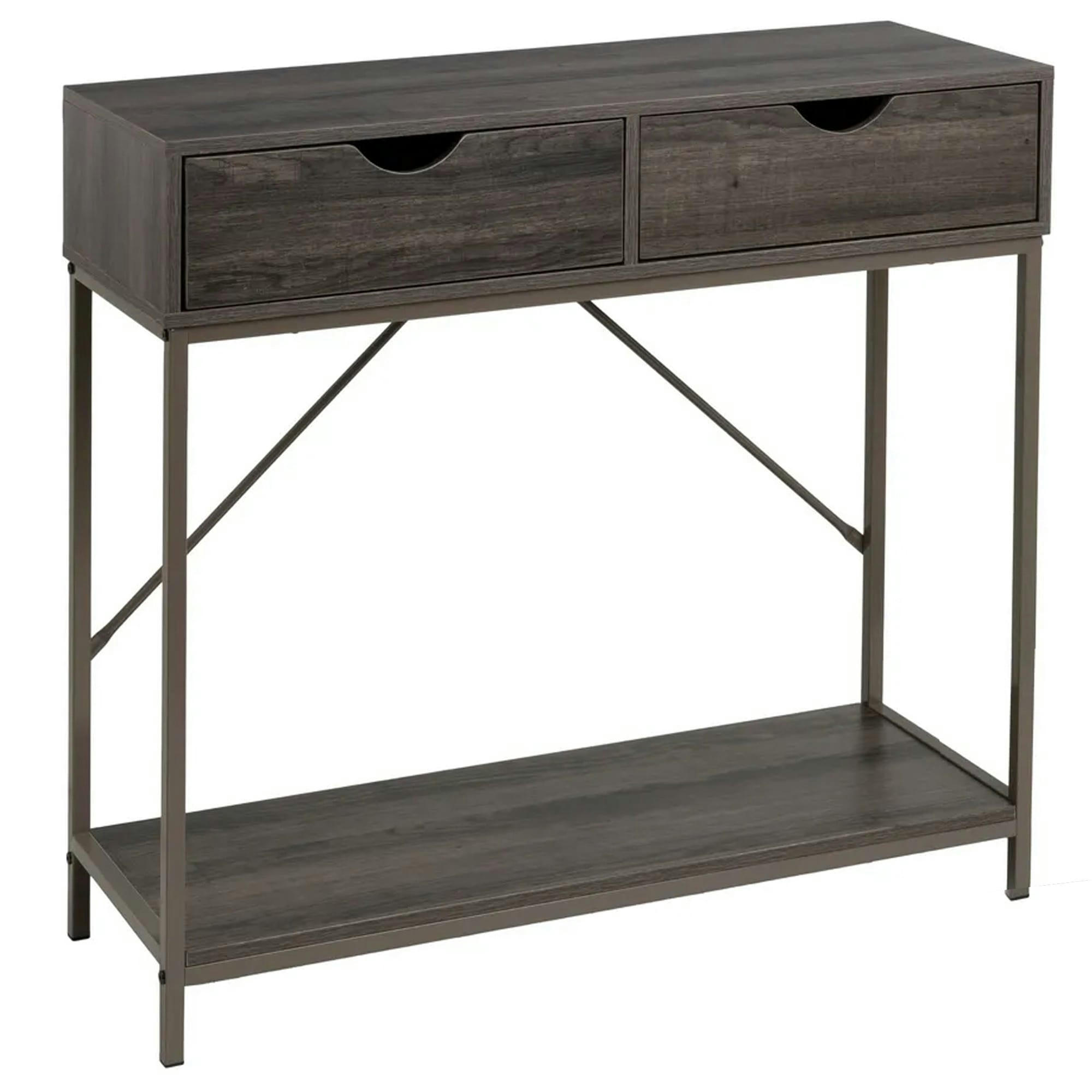 - Console d'entrée en bois et métal gris 2 Tiroirs 80x30x75cm