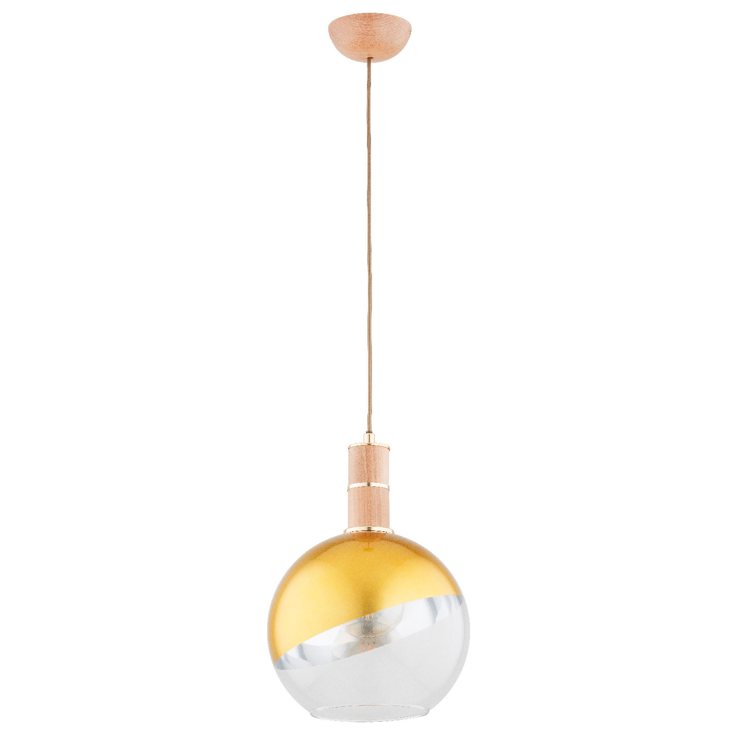 Lampa wisząca jasne drewno-złota-przezroczysty LIVO 1xE27x15W Alfa