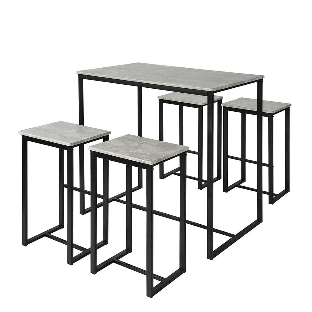 - Set de 1 table et 4 tabourets de bar effet bois et métal noir