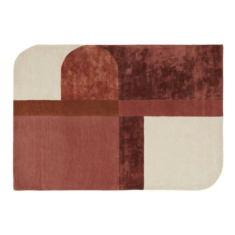 - Tapis tufté jacquard caramel, gris anthracite, bleu gris, gris et écru, 140x200