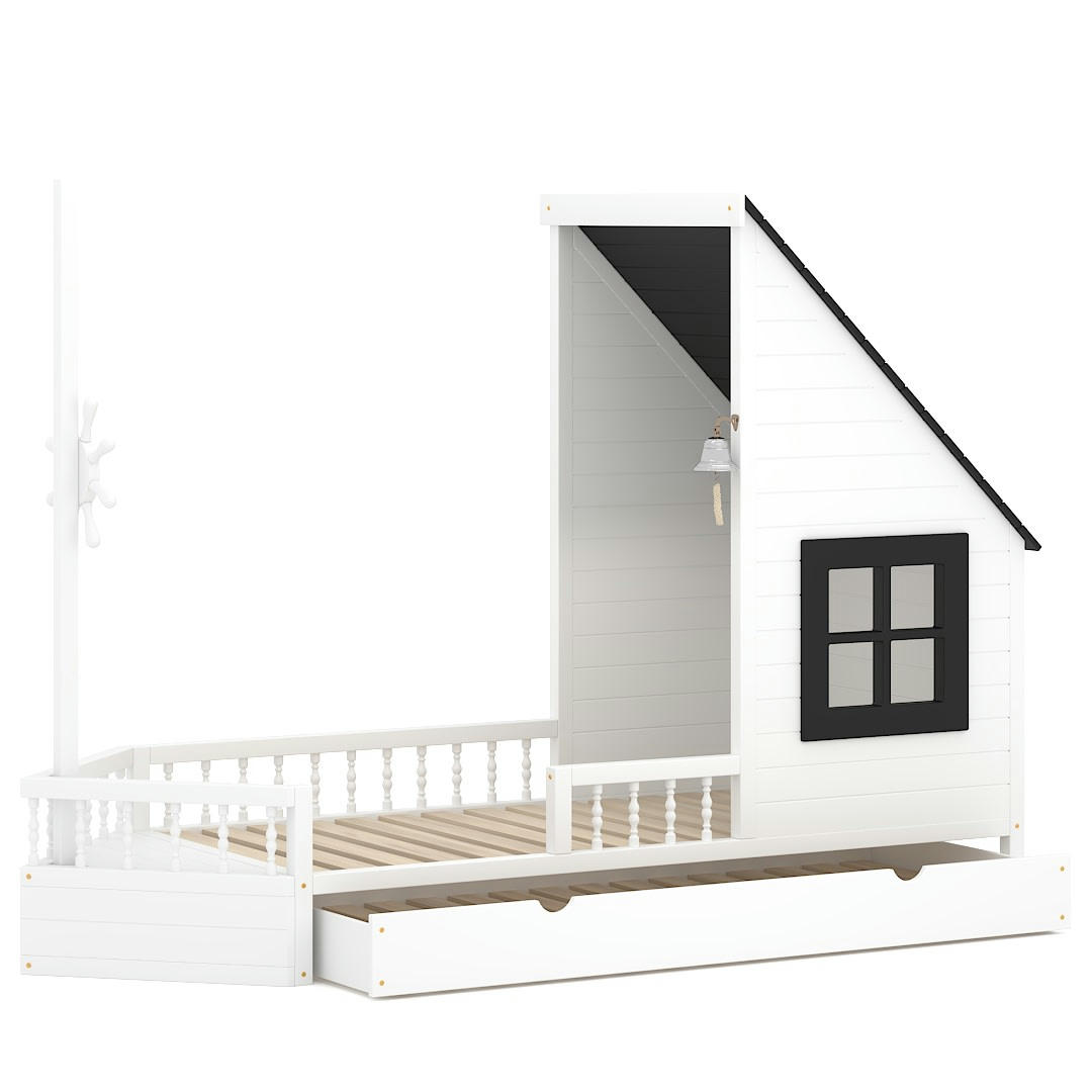 - Lit simple bateau pour enfant en bois de pin massif 200x90 noir