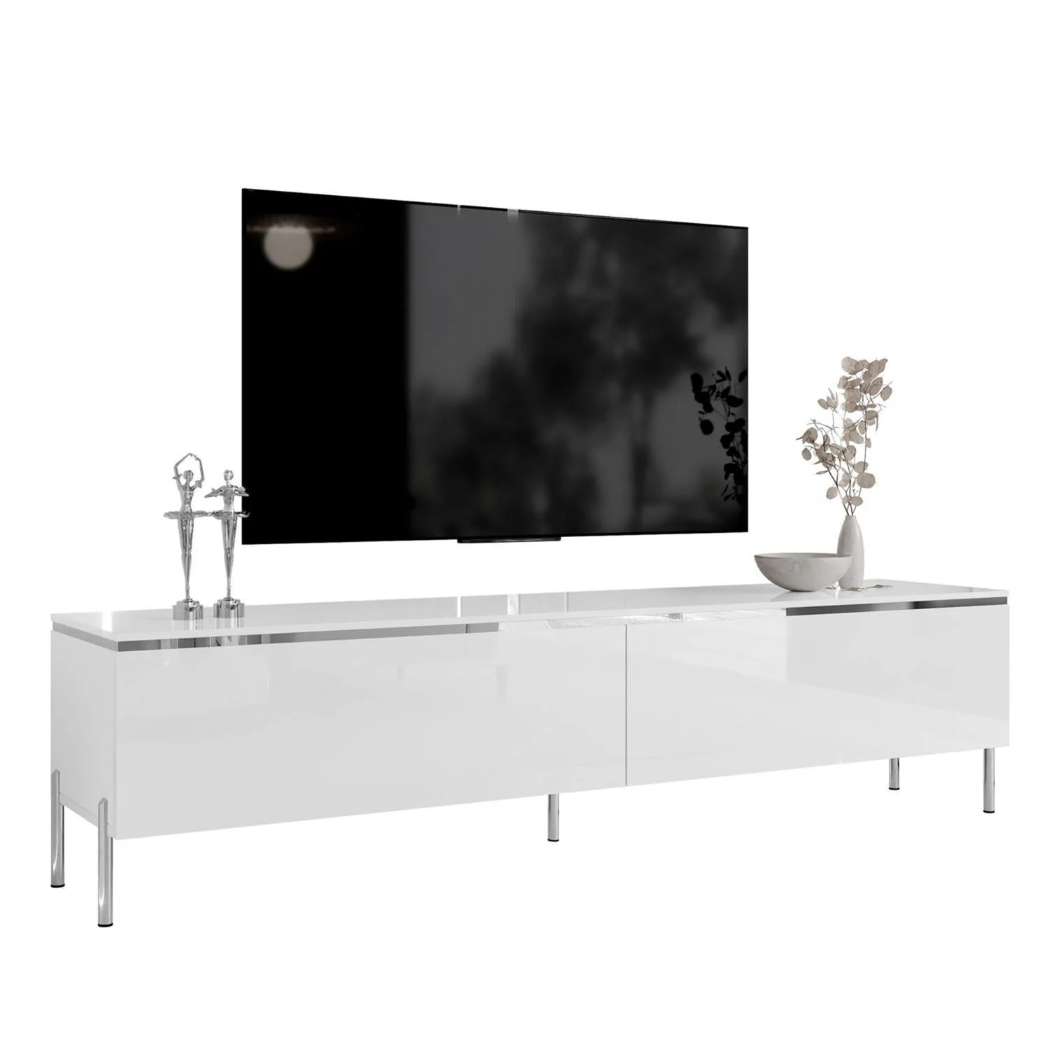 Szafka rtv AURORA SILVER 180 cm, nóżki proste chromowane