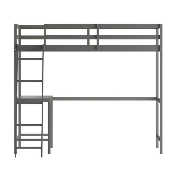 Traditional Wood Slat Loft Bed with Integrated Desk & Ladder