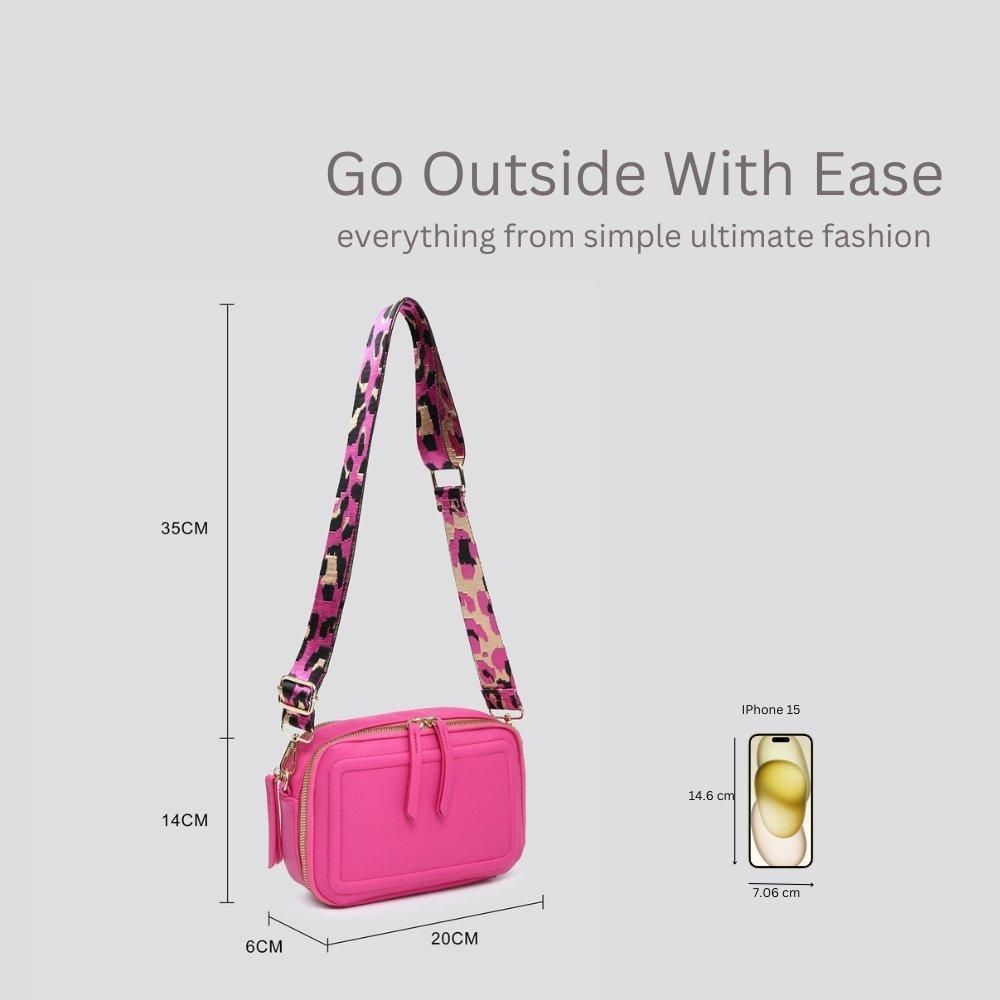 Kitise Double Ribbon Zip Compartments Small Crossbody Bag With Canvas Strap
