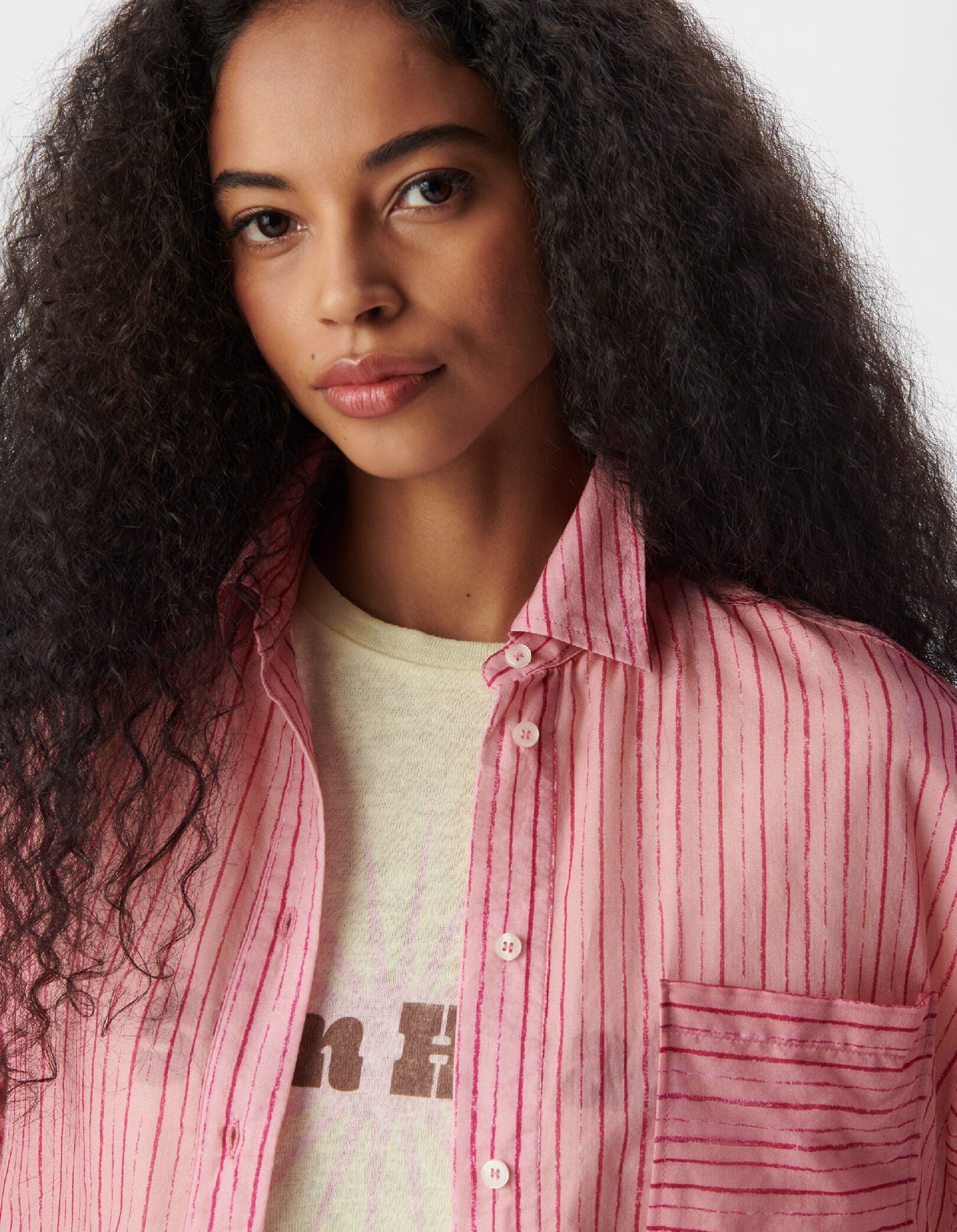 Chemise rayée rose et rouge cropped Femme