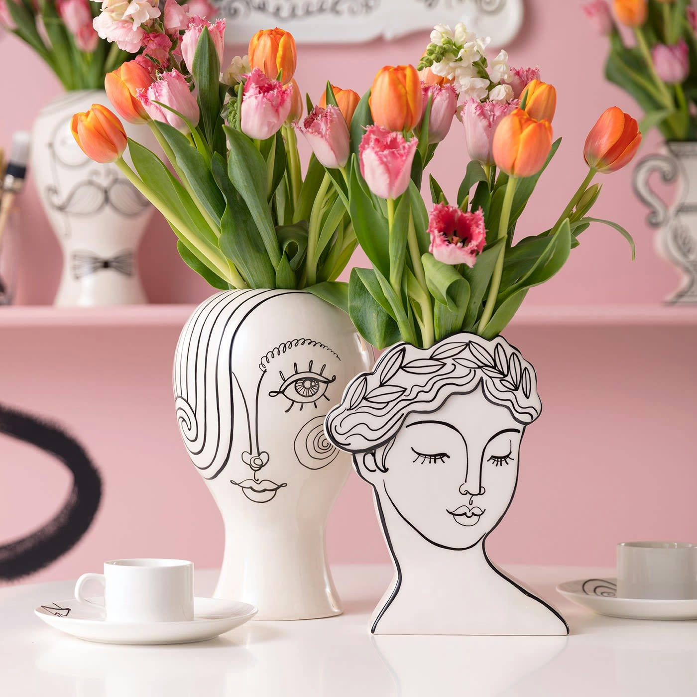 FAVOLA - Vase Favola femme buste blanc et noir Kare Design