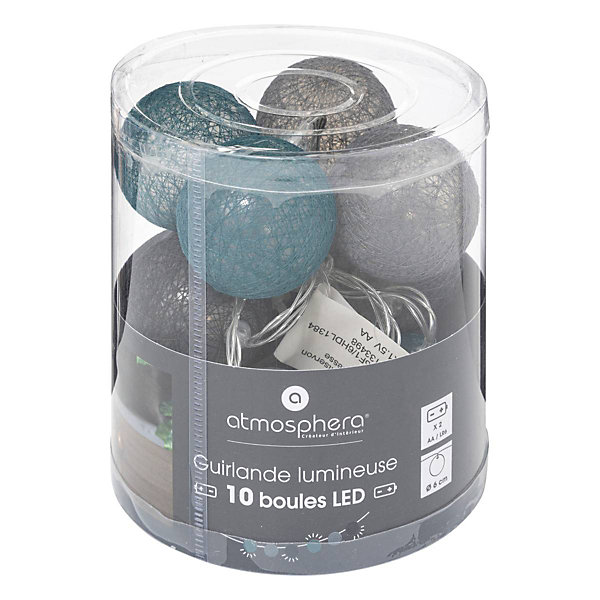 Guirlande Led pile 10 boules Winter D6 - Atmosphera