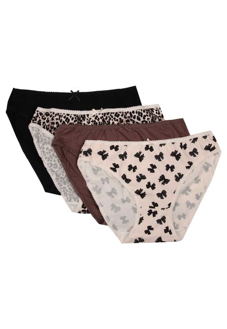 Womens 4pk Brown Bow High Cut Briefs