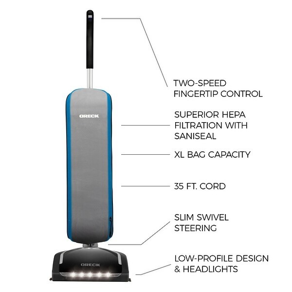 Oreck HEPA Swivel Upright Bagged Vacuum Cleaner, Lightweight Machine for Pets and Home, 35 ft. Power Cord, UK30305PC, Blue
