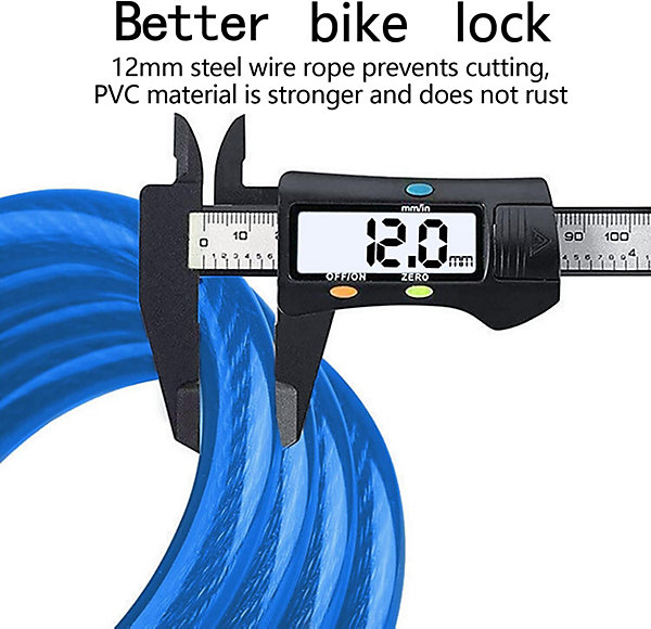 BASHLWUA Antivol Velo(Bleu),Cadenas de velos Long 120cm x 12mm,Câble Antivol pour Vélo Scooter Motos Portail Vélo avec 5 Chiffres