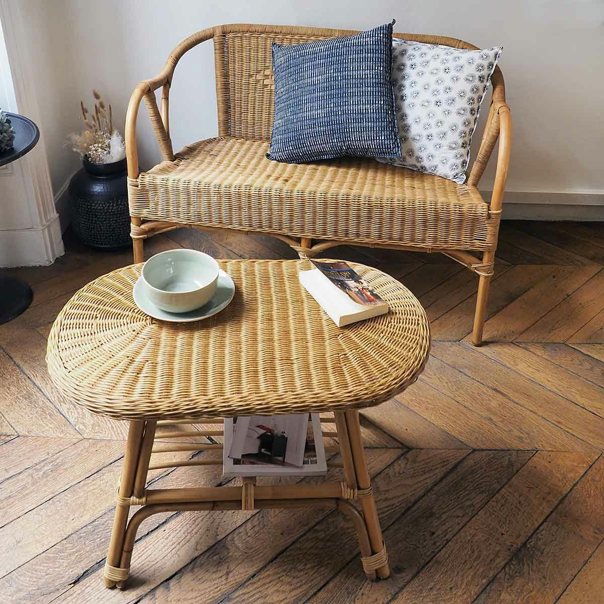 - Banquette rotin  accoudoirs