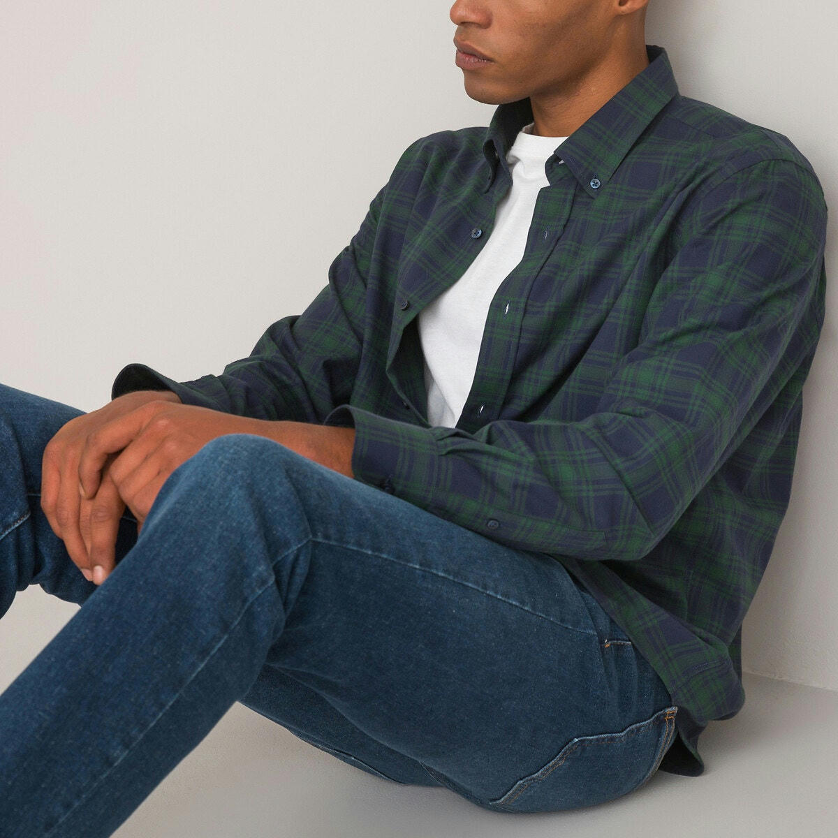Chemise droite à carreaux, Col américain