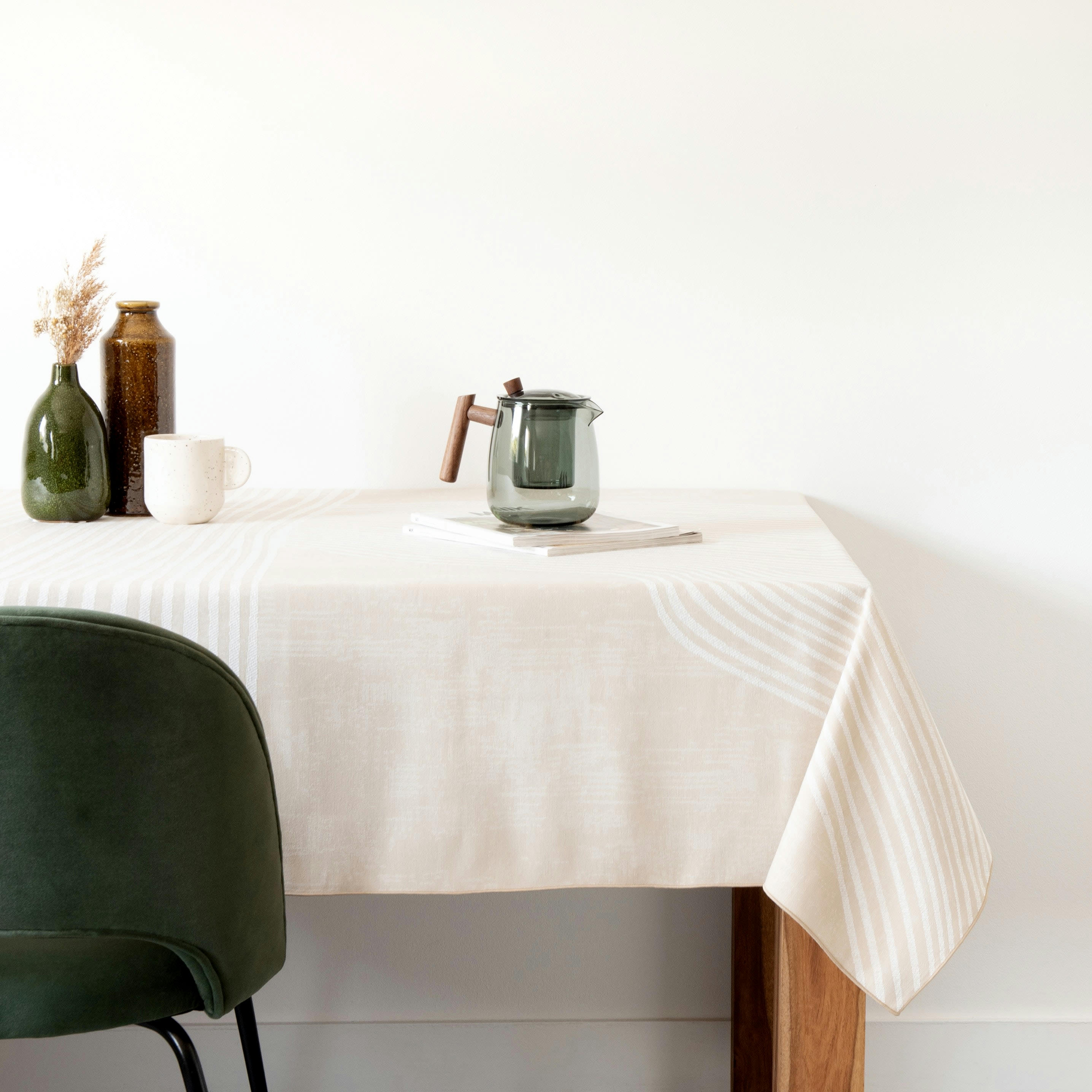 JUNA - Nappe tissée jacquard réversible beige 150x250