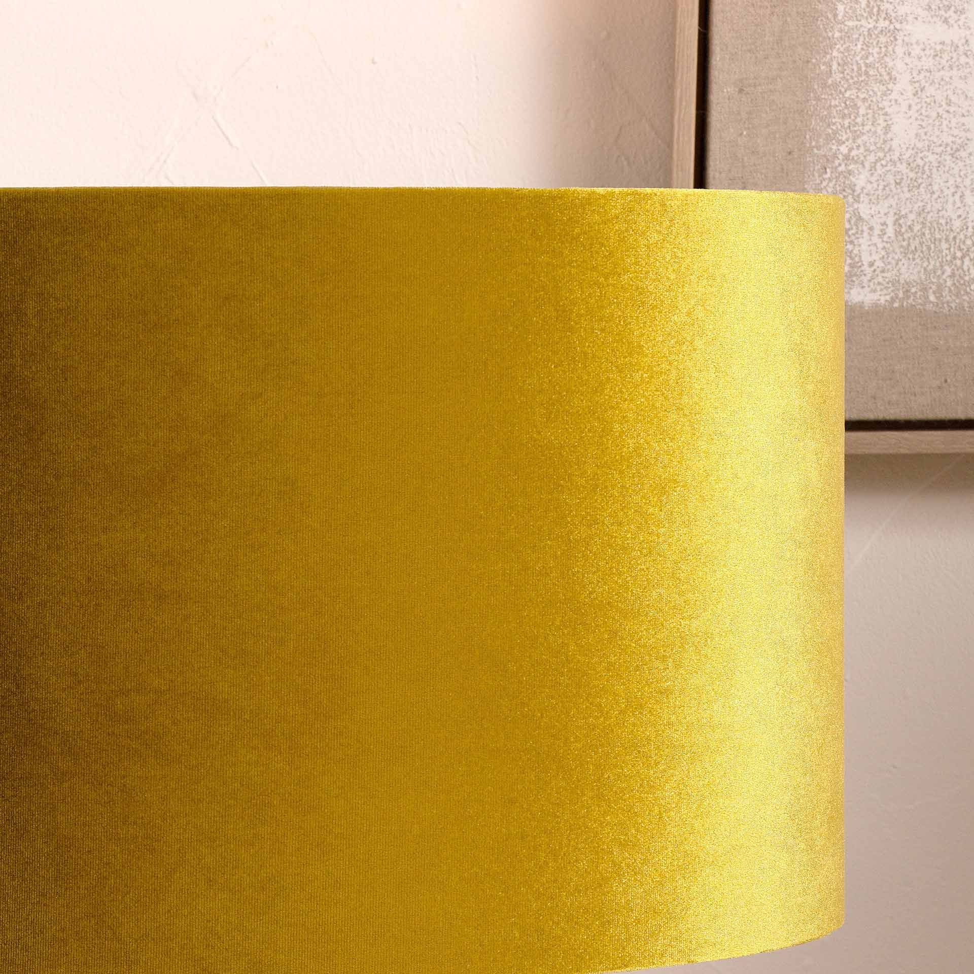 Ruma Mustard Yellow Velvet Cylinder Lampshade For Table Lamps