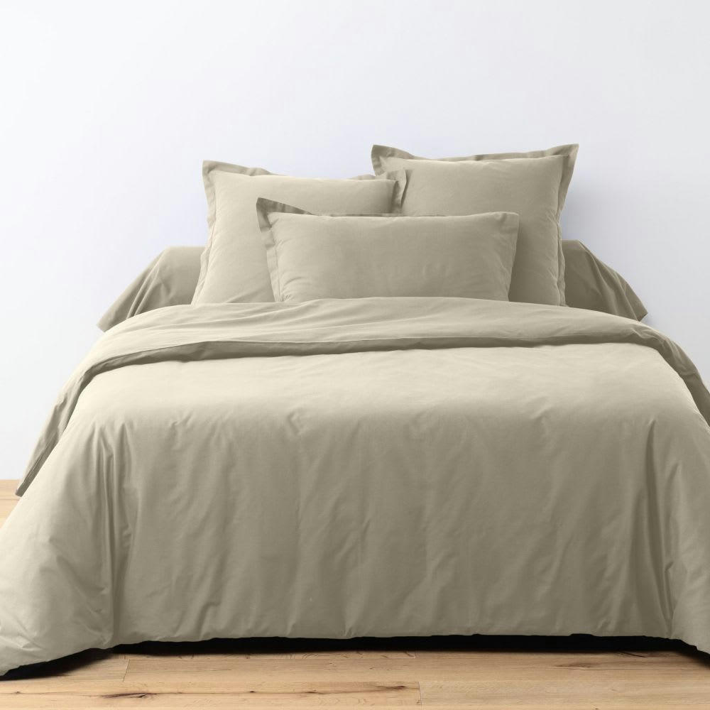 - Parure de lit 1 place coton unie beige latte 140x200 cm