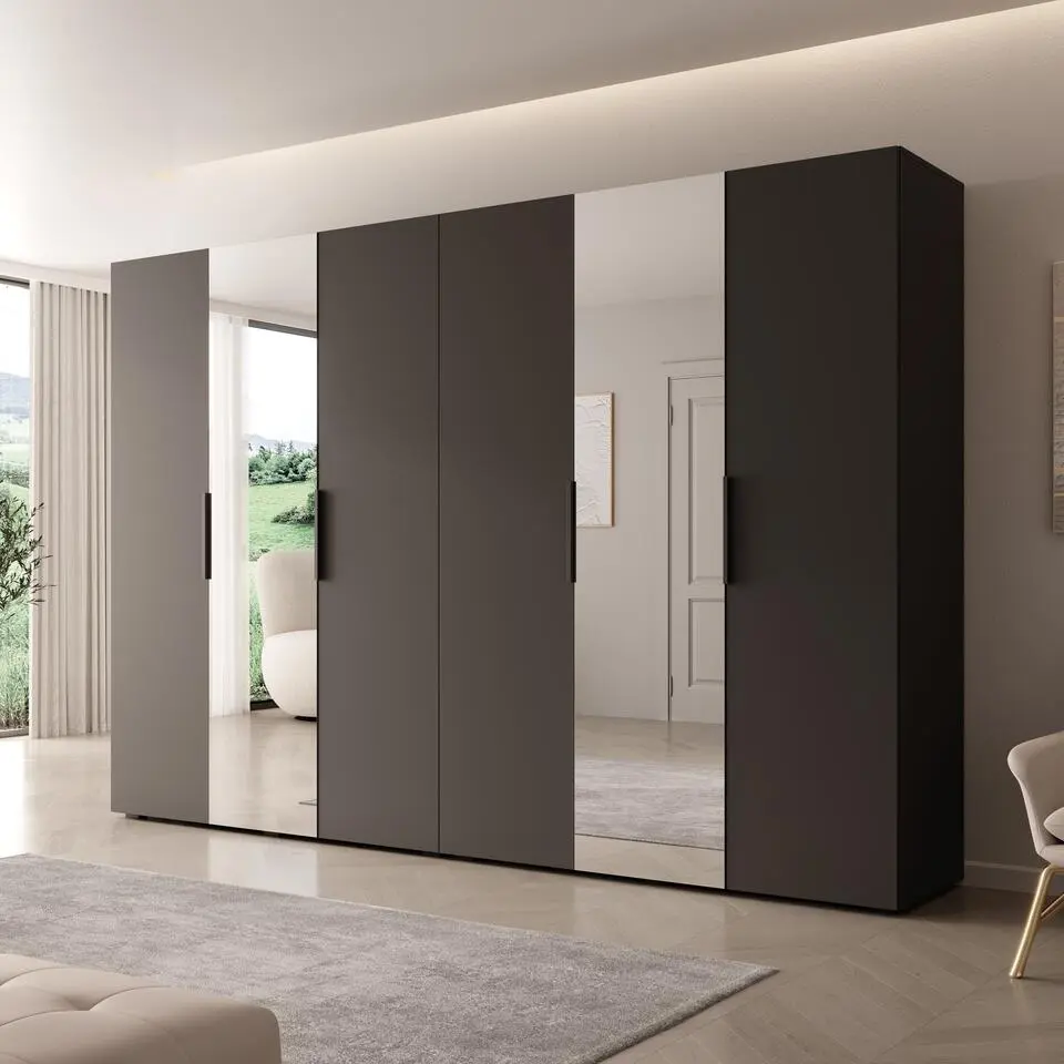 Meubella - Kledingkast Marquesa - Zwart - 300 cm - Met spiegel