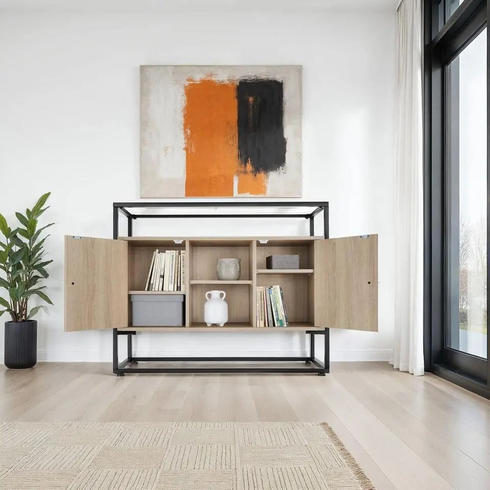 tectake Wandkast Oldham 100x38x80,5cm, Industrieel Licht Hout, Eiken Sonoma