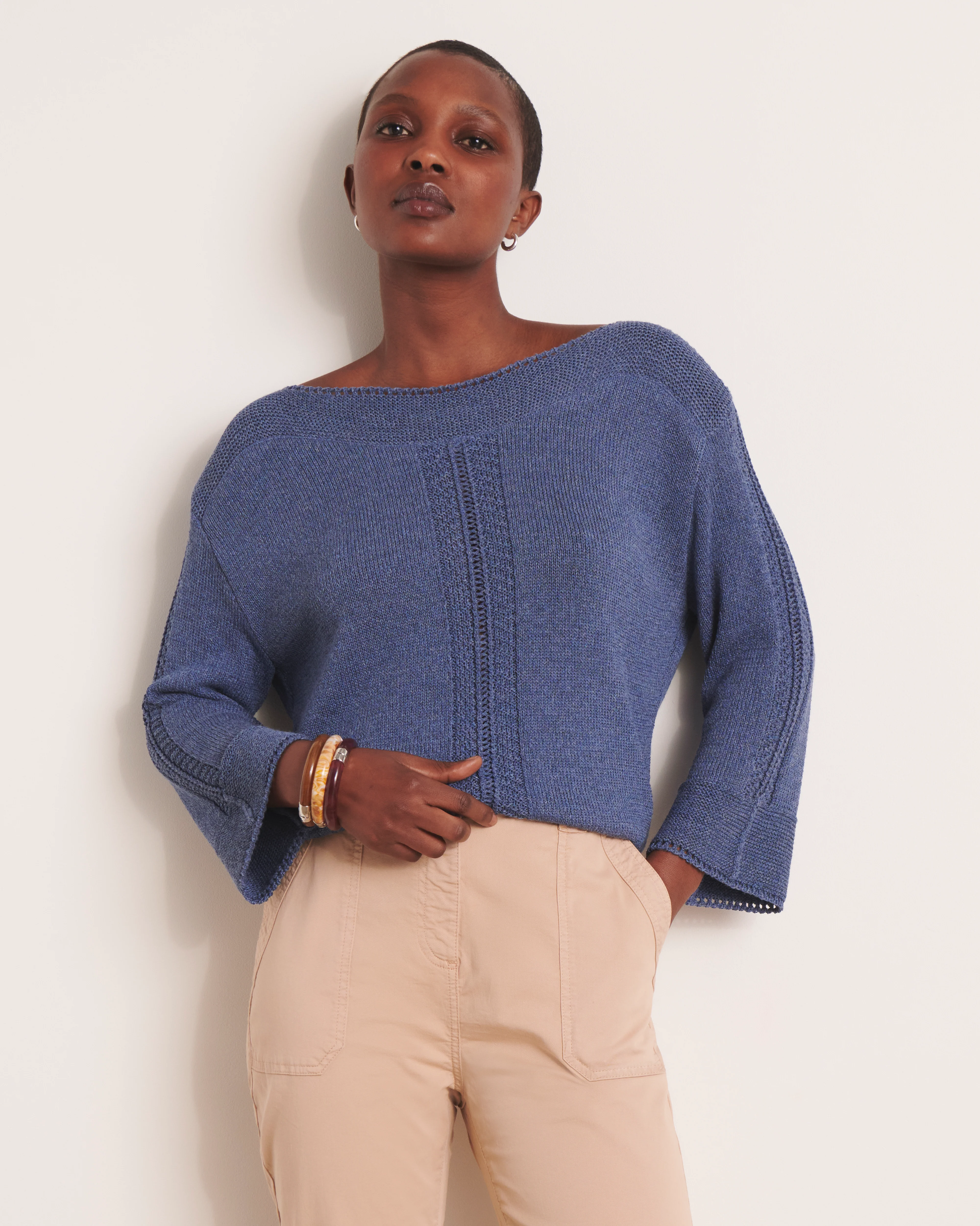 Pull bleu encolure bateau ASTRE/13005/304