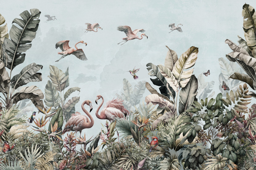 Fototapeta FLAMINGI Dżungla Liście Palmy 90x60cm