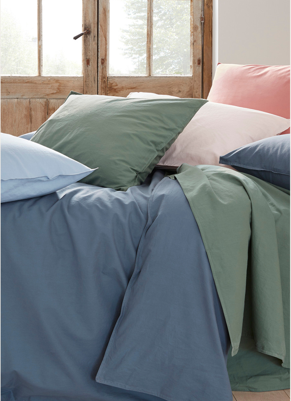 HOUSSE DE COUETTE UNIE EN COTON LAVÉ BIO GRIS BLEU