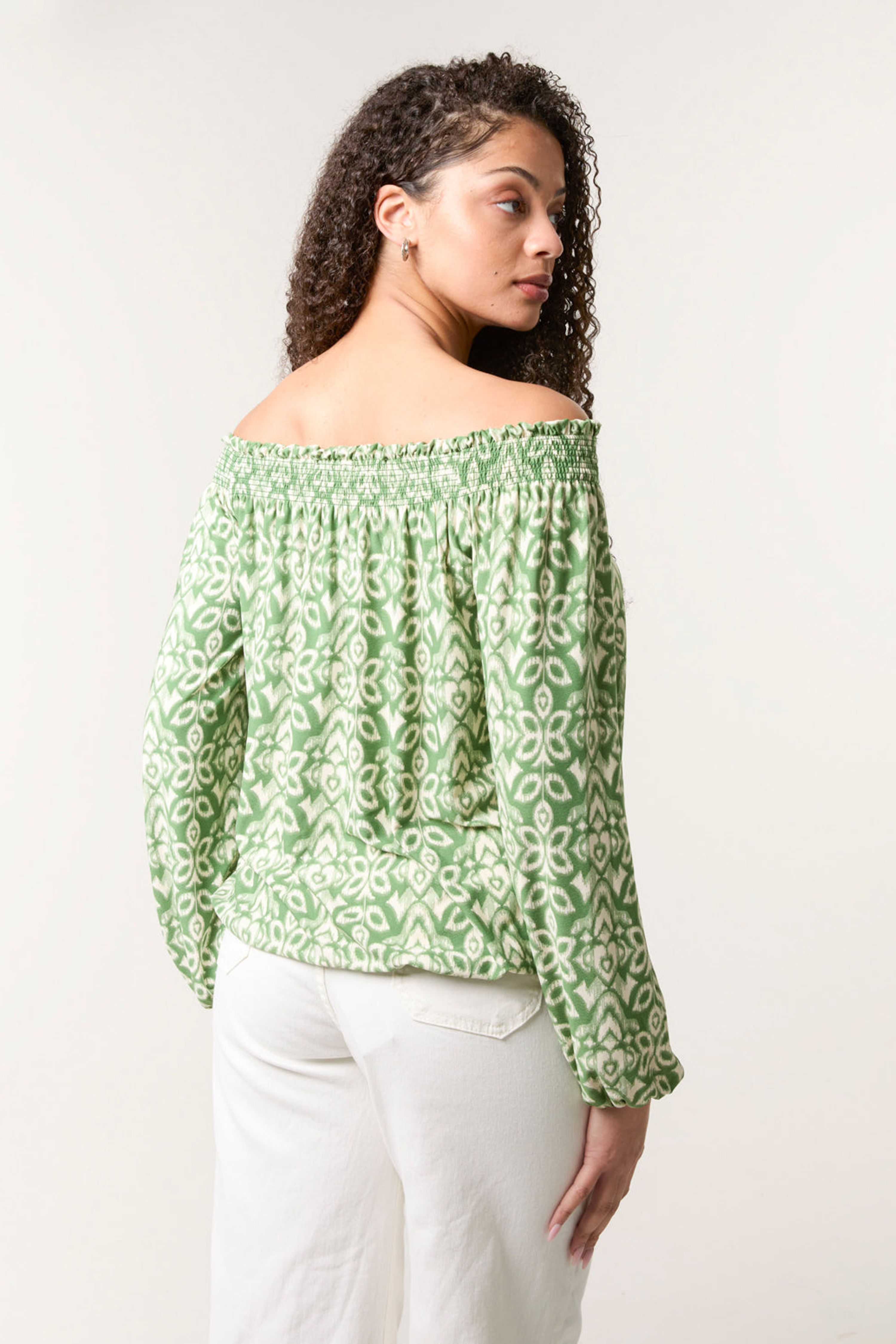 Blue Vanilla Khaki Bubble Hem Bardot Top