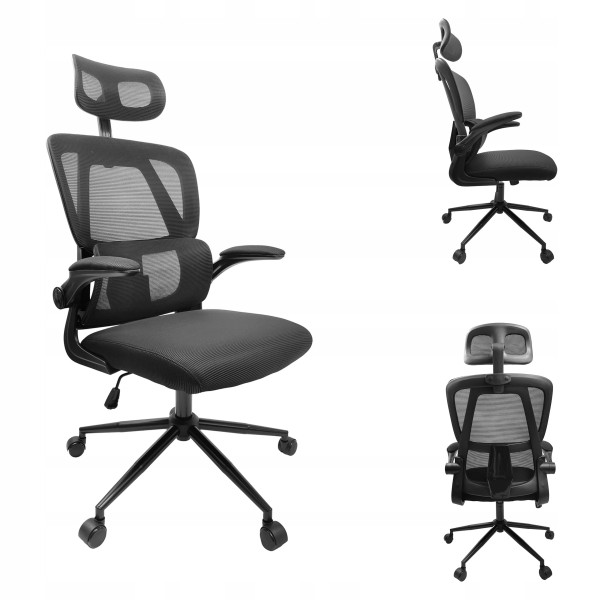 Fotel biurowy regulowany obrotowy krzesło biurowe ergonomiczny KG102 czarny