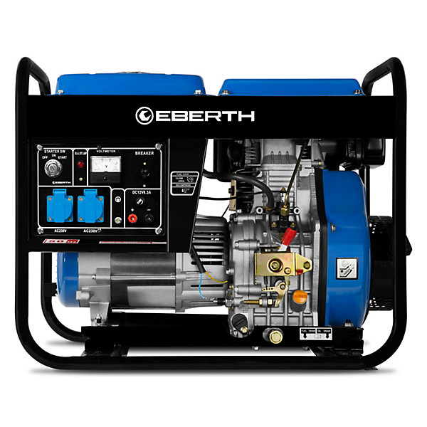 EBERTH 5000 Watt Groupe Electrogene Diesel Generateur Electrique Portable 10 CV, 4 Temps, Démarreur électrique, 2x 230V, 1x 12V