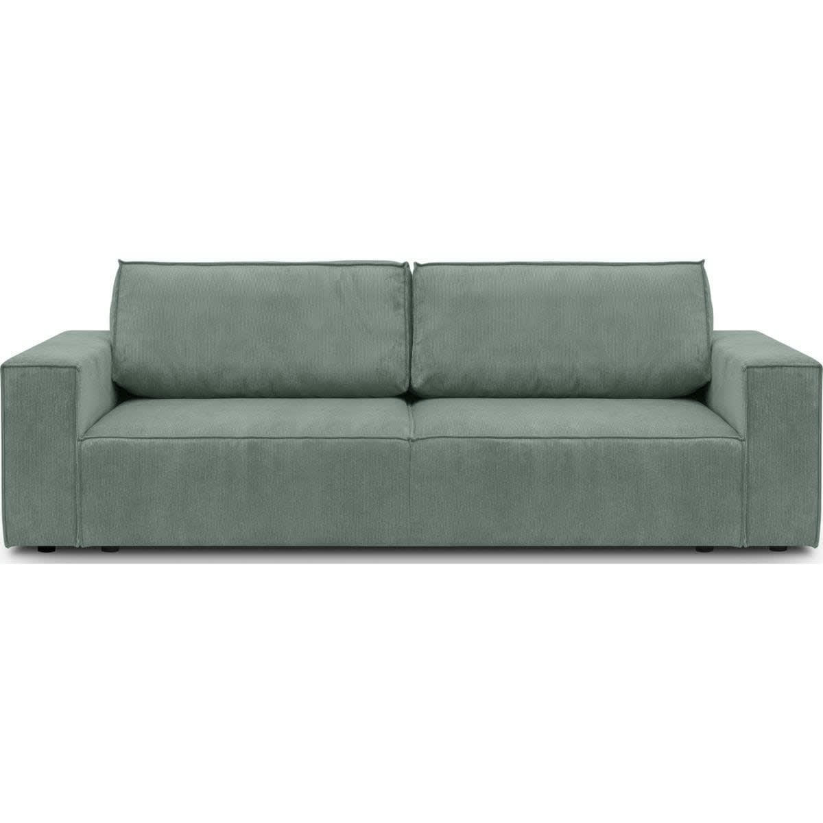 HARPER NEW - Canapé 3 places convertible + coffre en velours fines côtes bleu clair