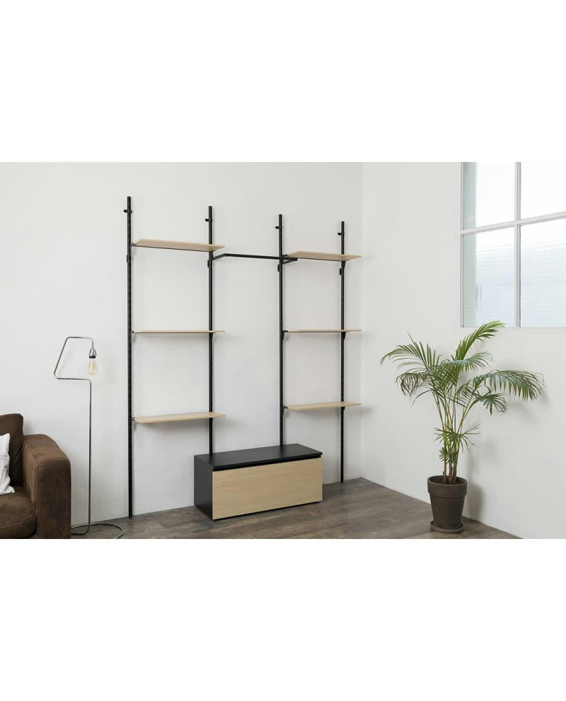 KALI - Dressing ouvert modulable en bois et métal - Noir
