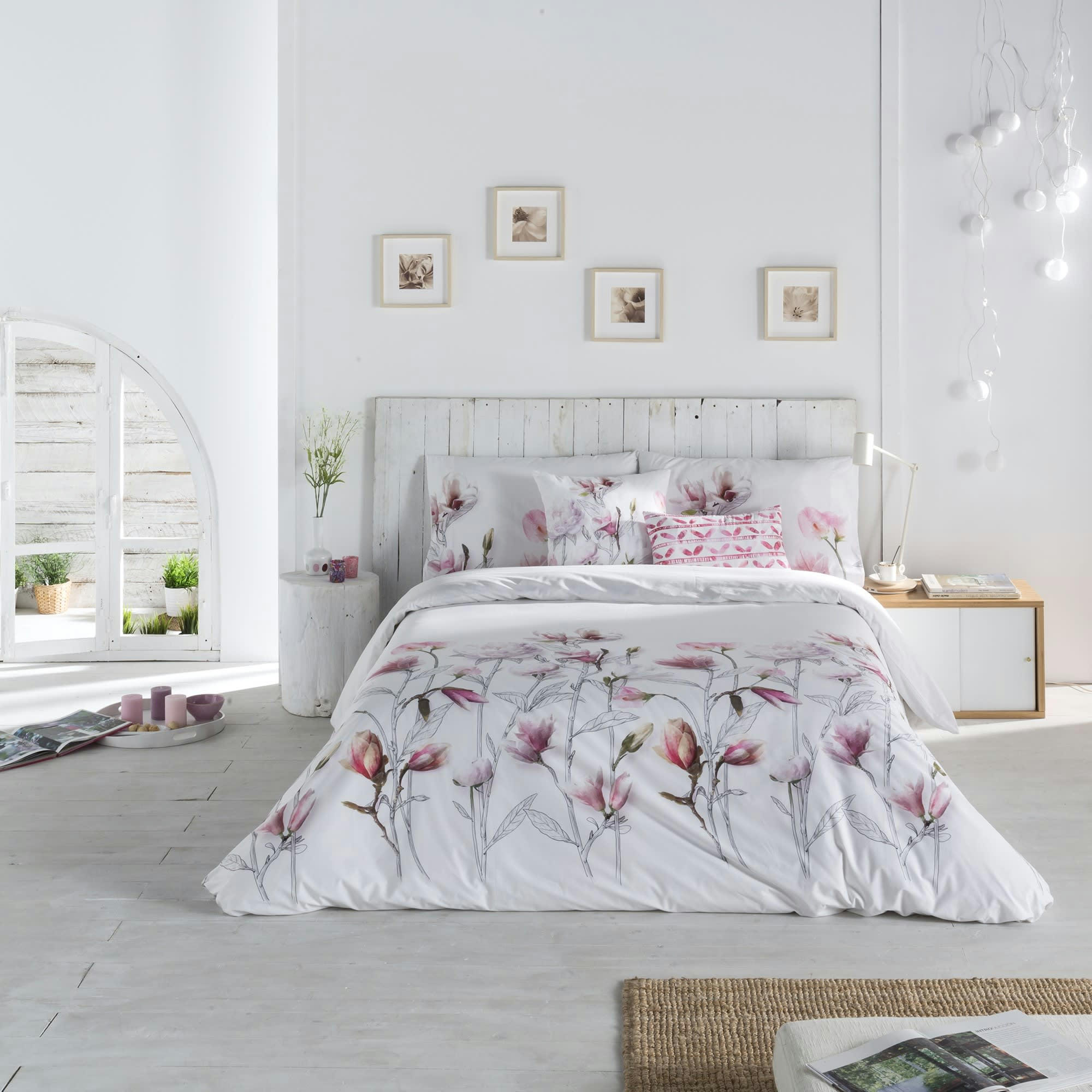 SIRWATER - Housse de couette imprimé floral en percale Coton Blanc 200x200 cm