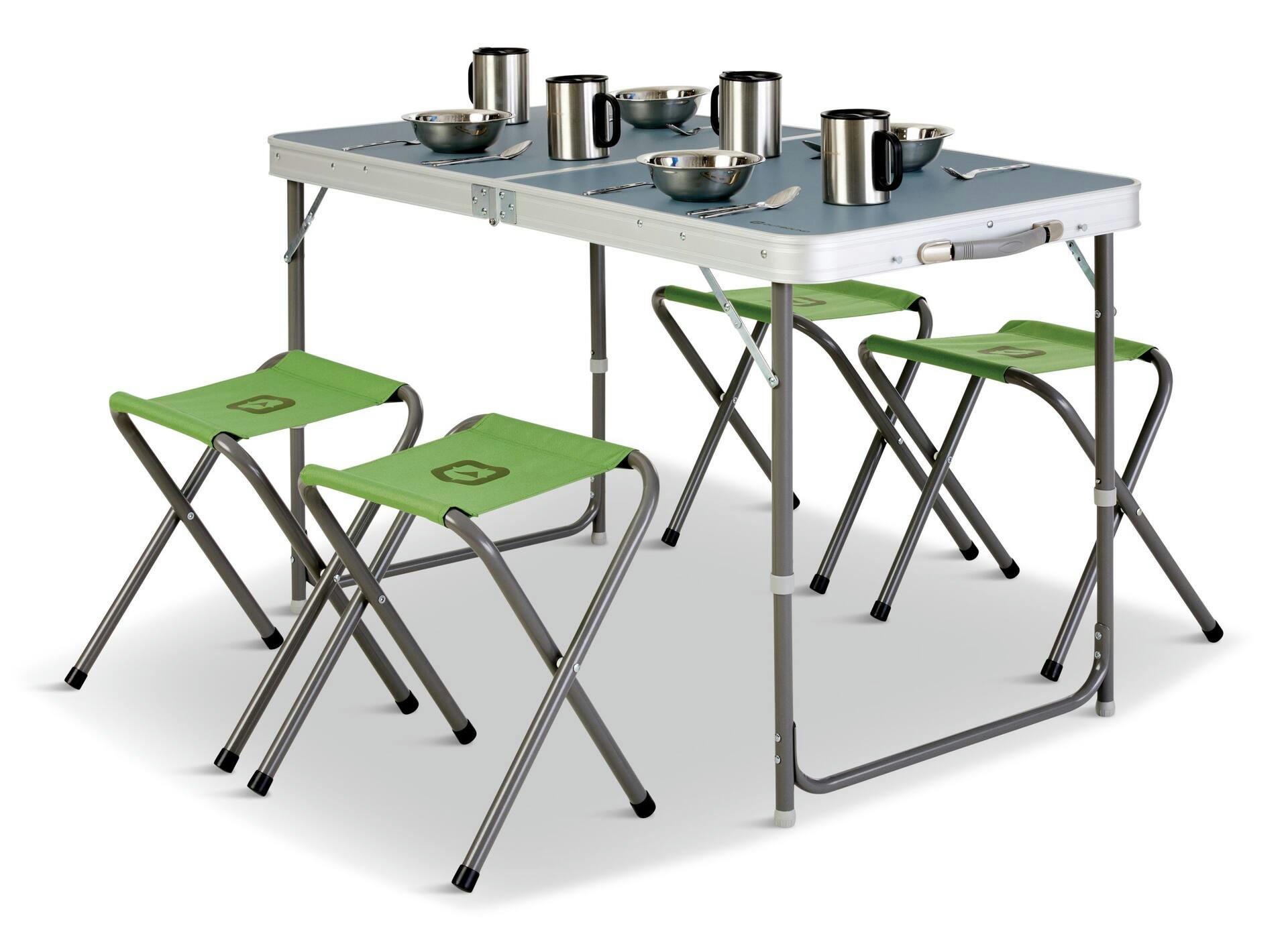Outbound Camping Table and Stools Set, 5-pc, 4-Seats, Grey