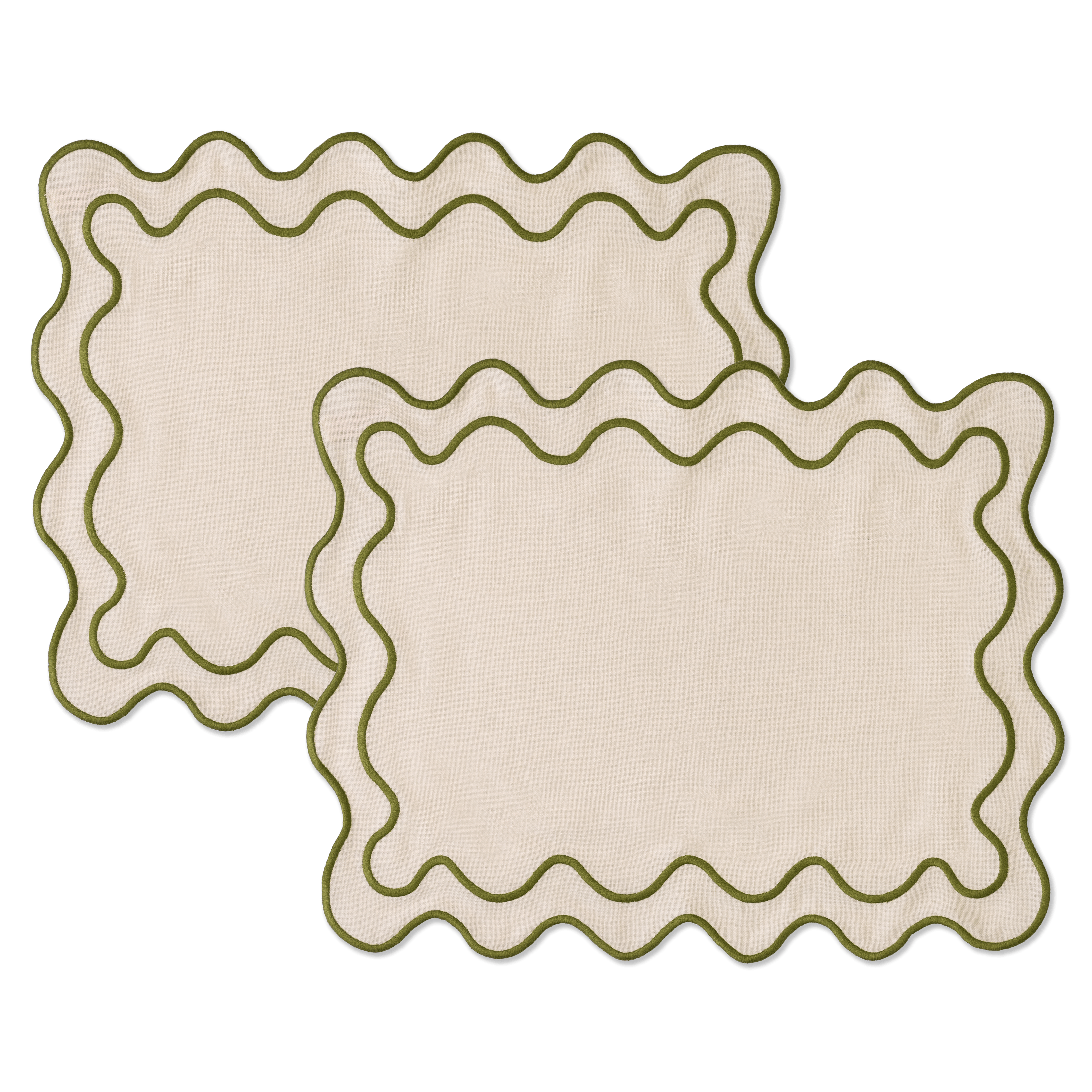 Kulu Club placemats Wavy - linnenmix - beige/groen - set van 2