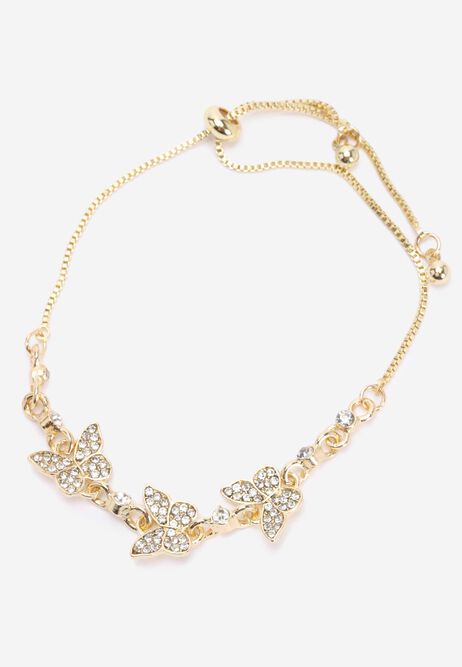 Womens Gold Diamante Butterfly Charm Bracelet