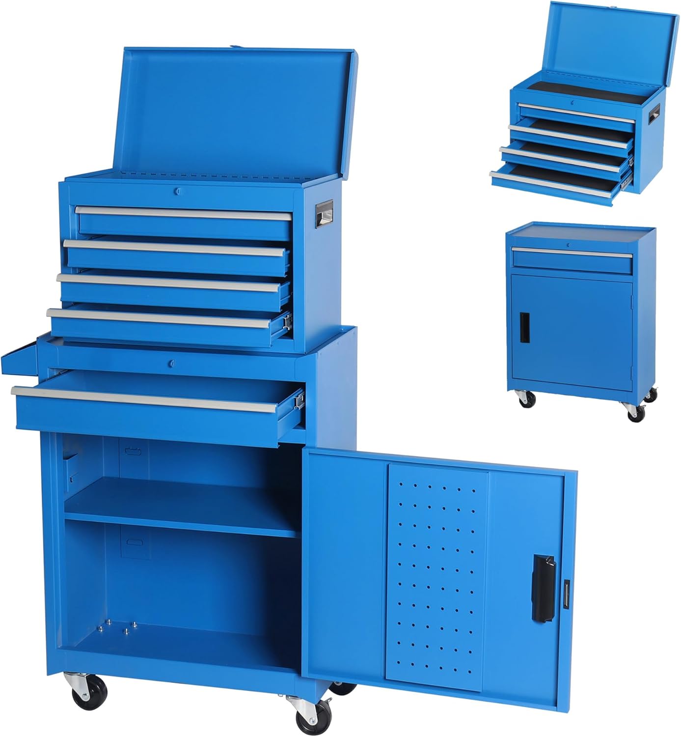 5 Drawers Tool Cart on Wheels with 1 Cabinet, Multifunctional Removable Rolling Tool Chest Storage Set, Tool Trolley Organizer Tool Box for Garage,Warehouse,Workshop,Repair Shop (Blue)