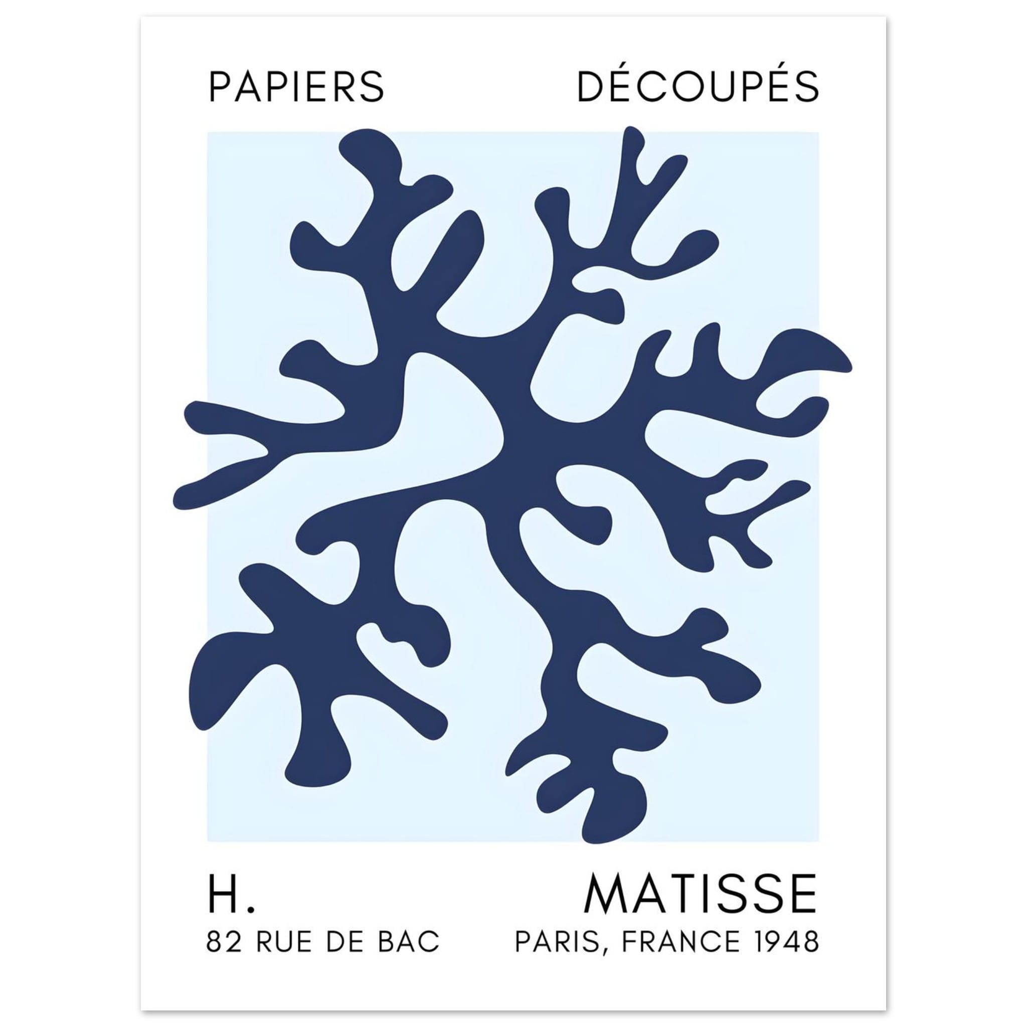 Artfulprints Poster Matisse – Dreamy coral flower navy blue I  - 30x40 cm - Blauw