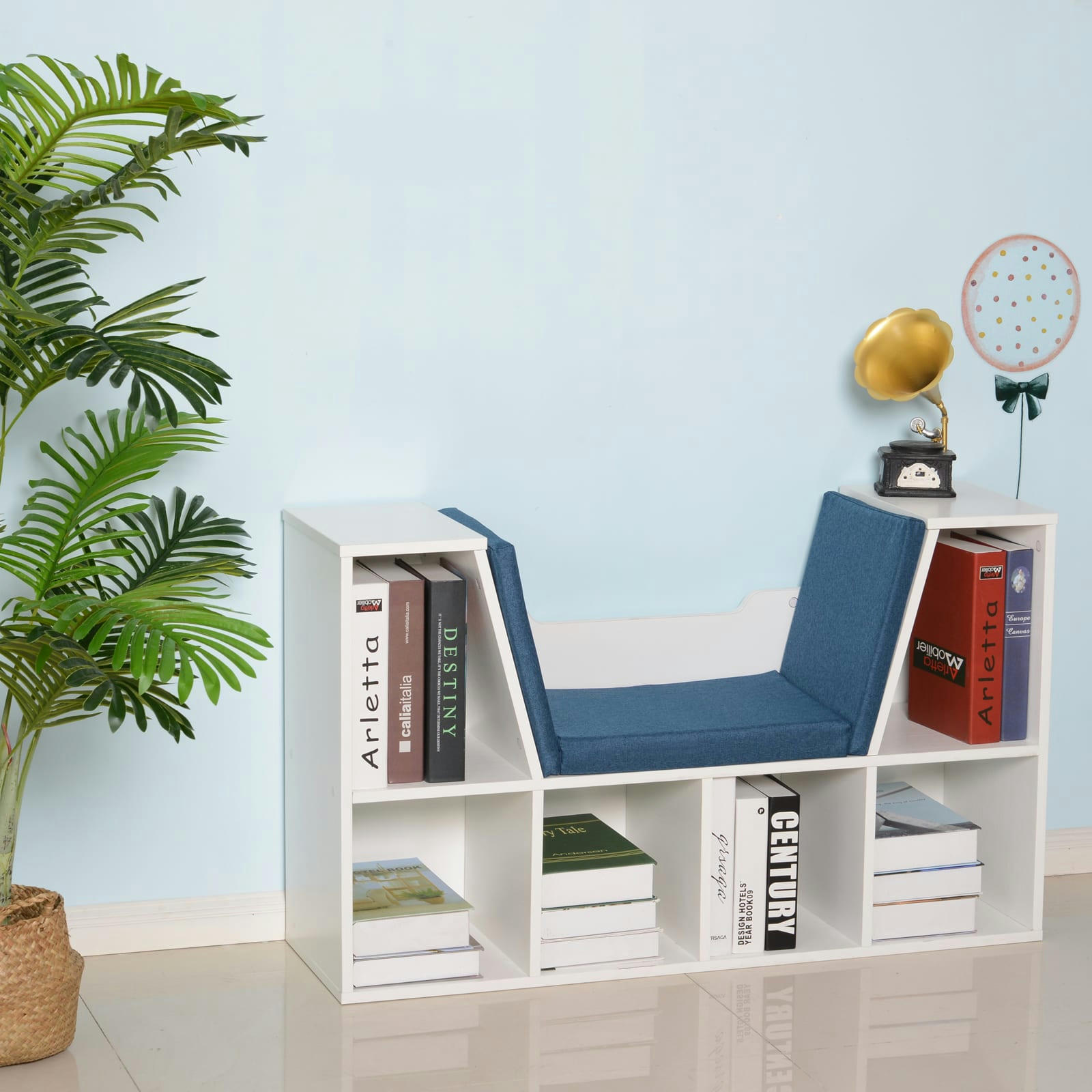 - Bibliothèque banc 2 en 1 - 6 casiers coussins inclus