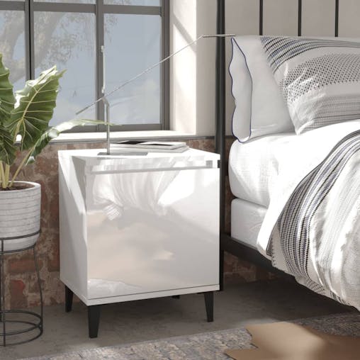 NNEVL Bed Cabinets with Metal Legs 2 pcs High Gloss White 40x30x50 cm