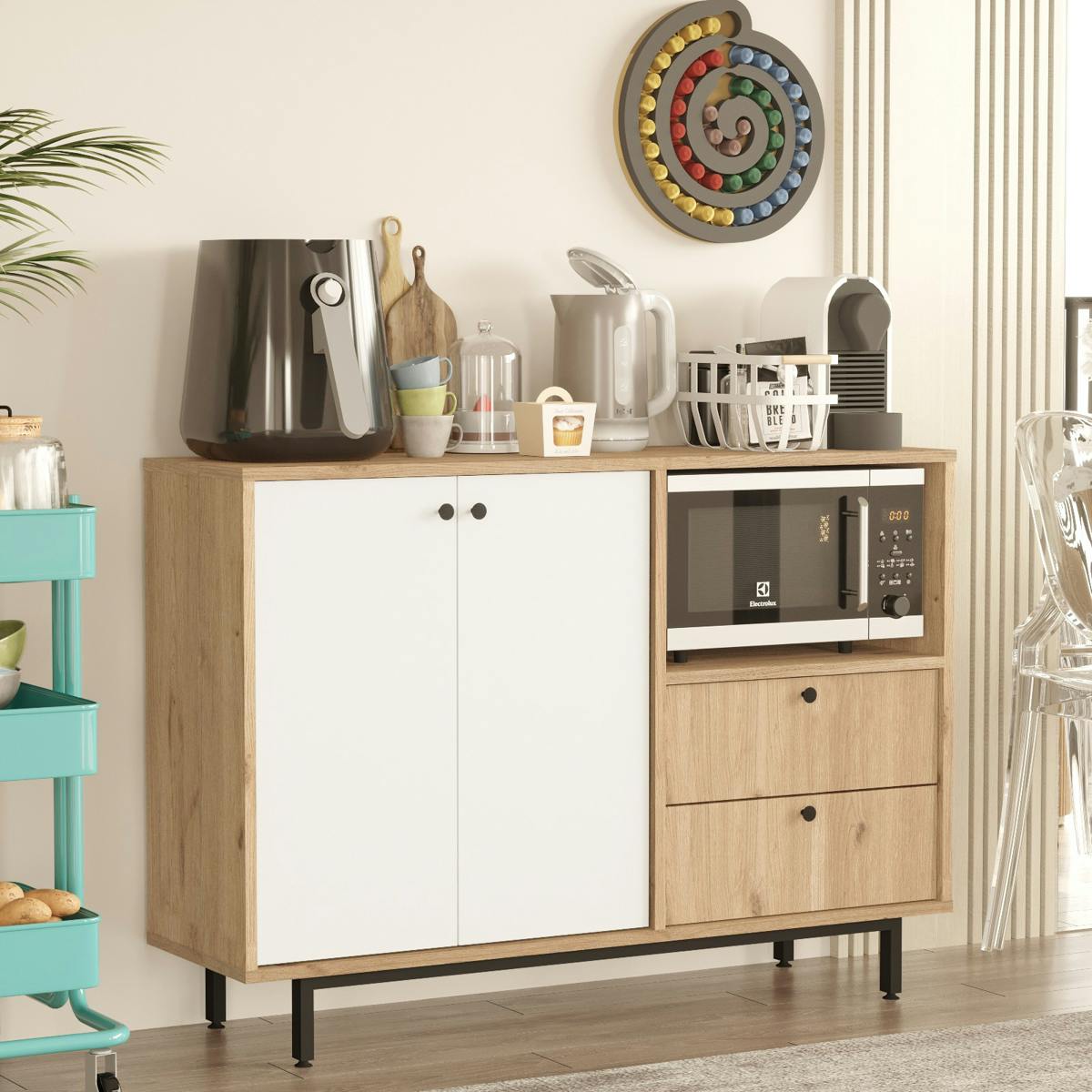 Meuble rangement cuisine 2 portes blanches 2 tiroirs JENA