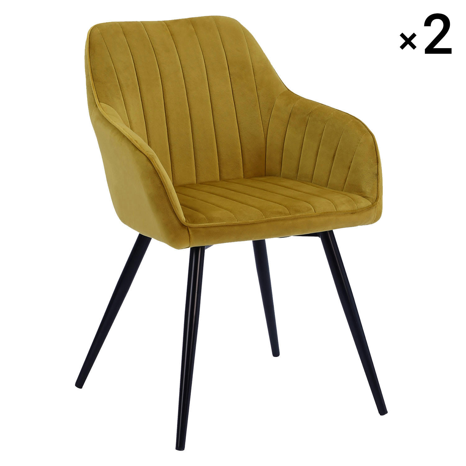 BERTILLE - Lot de 2 chaises vintage en velours moutarde