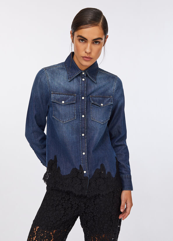 Camicia in denim con pizzo