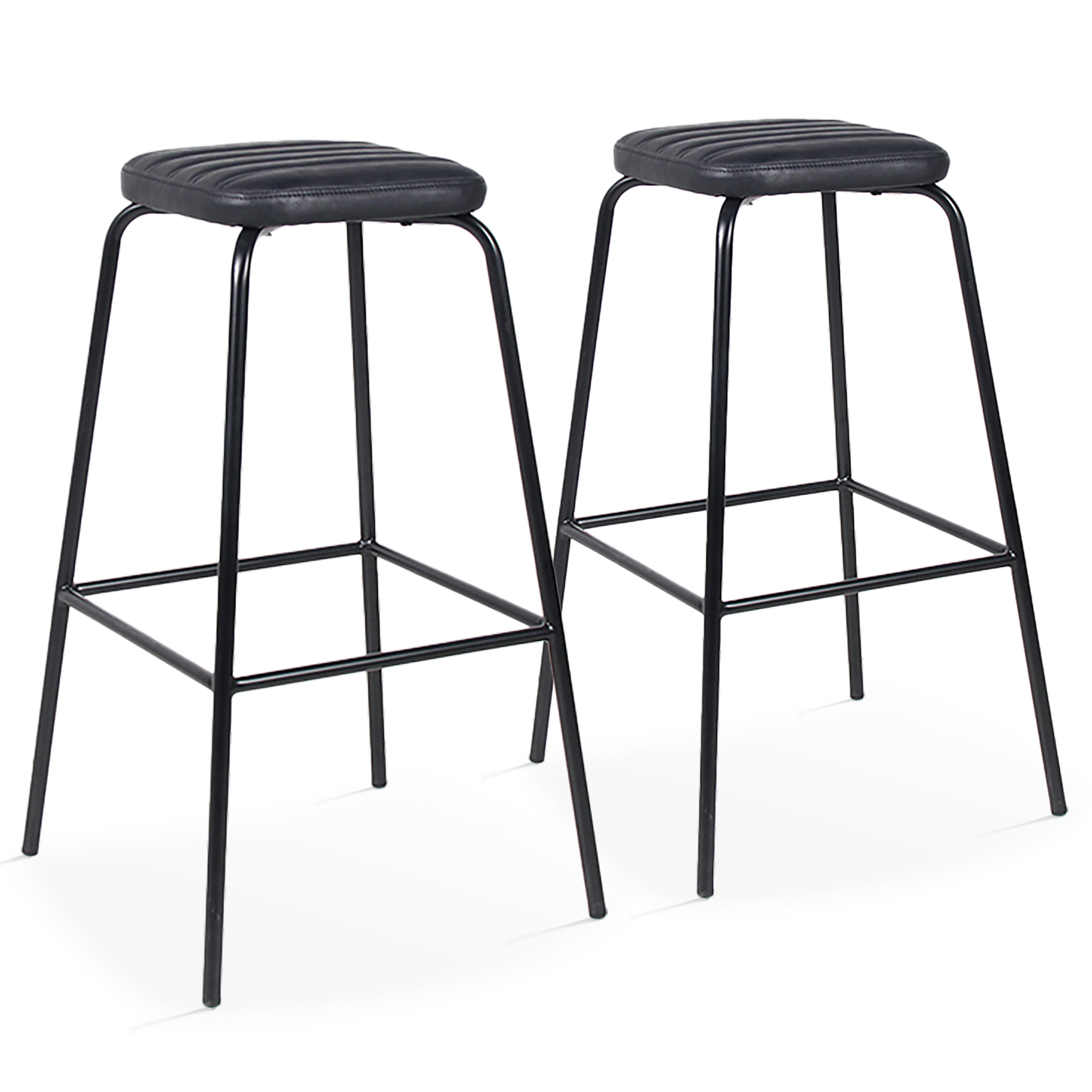 YORK - Lot de 2 tabourets hauts en textile enduit noir