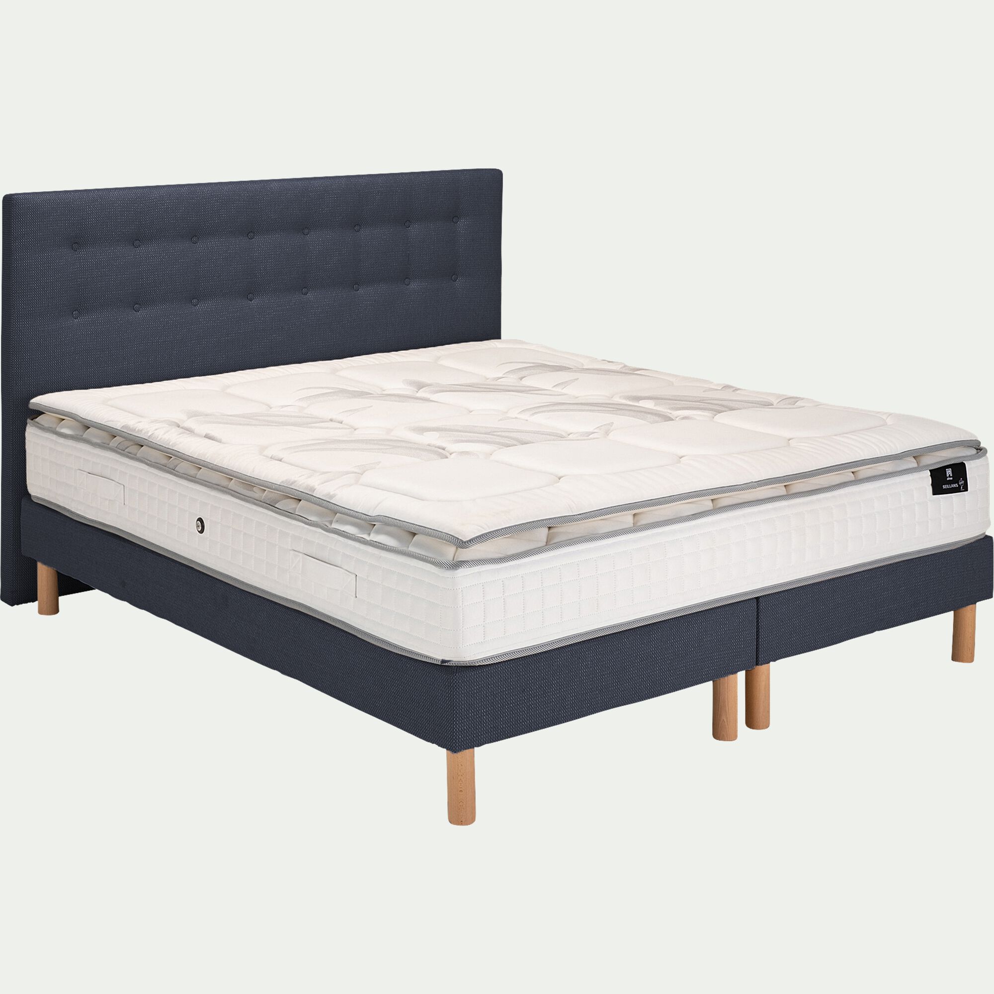 SEILLANS - Ensemble matelas et sommier avec tête de lit en tissu moelleux - gris 180x200cm