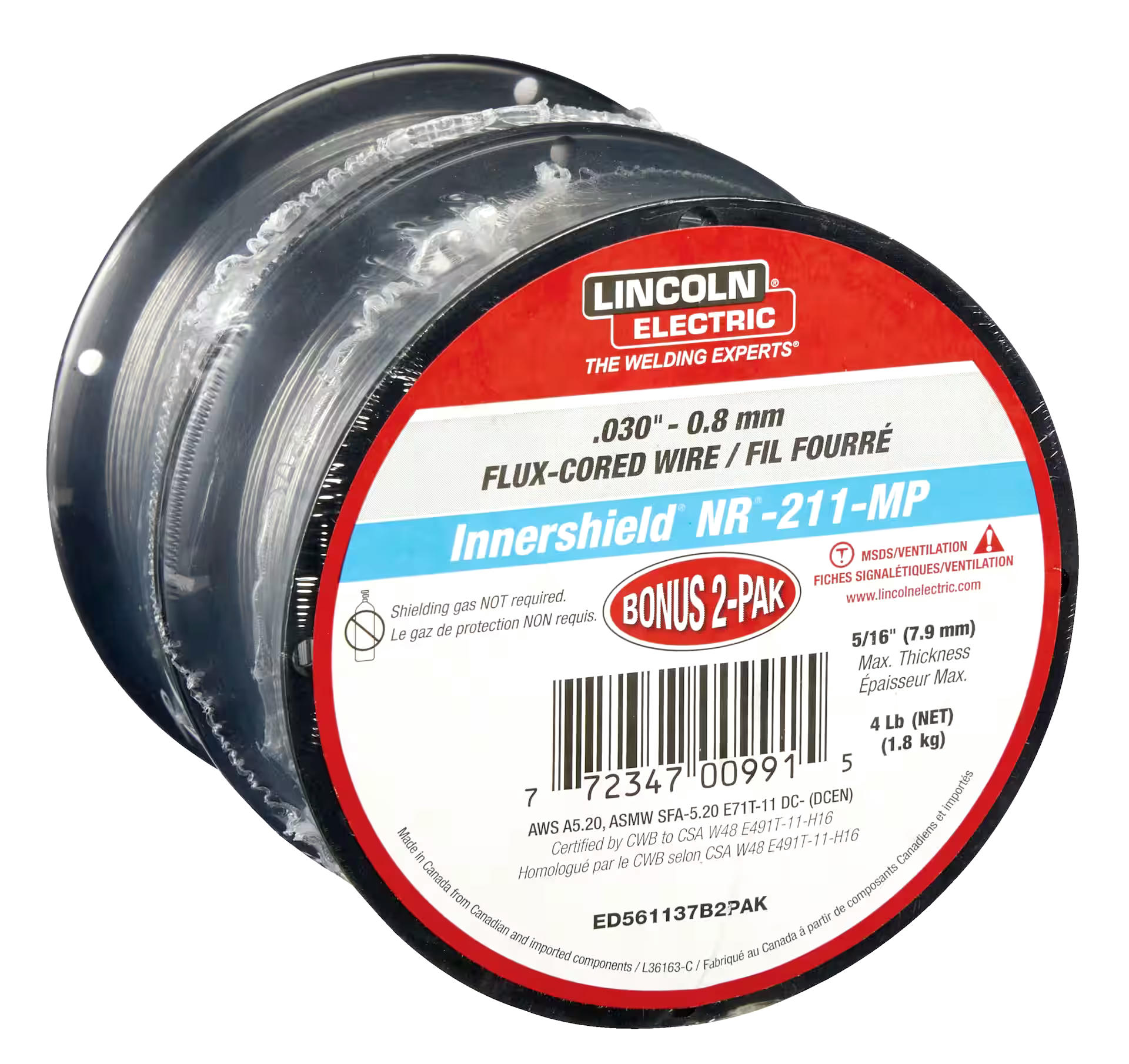 Lincoln Electric Flux-Cored Gasless Welding Wire Bonus Pack, 2-lb SPool, 1.8-kg, 0.03-in, 2-Pk